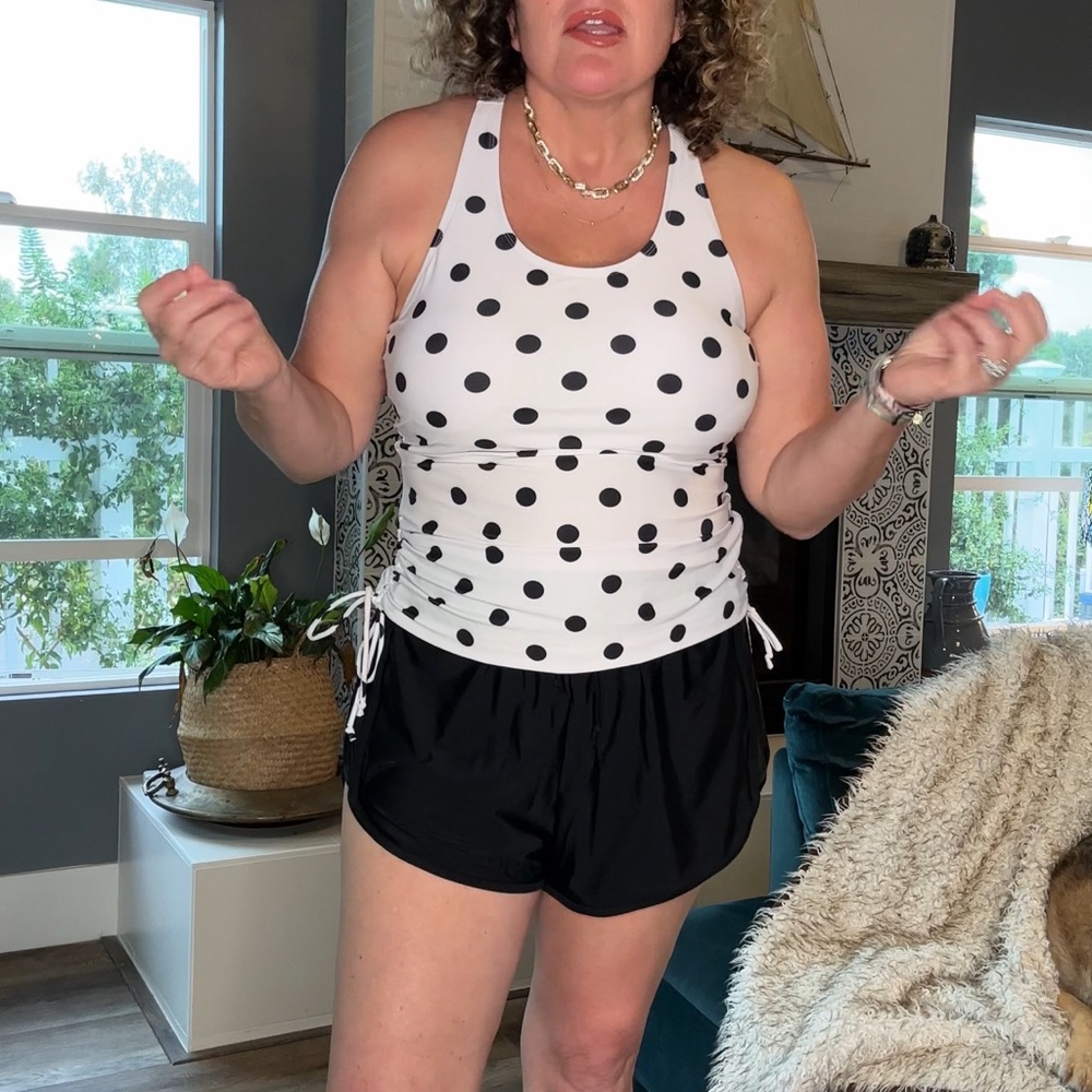Polka Dot Swim Tank Top and swim shorts
